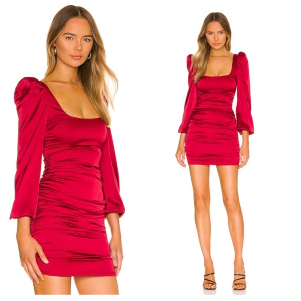 More to Come | NEW Blaire Satin Square Neck Mini Dress in Wine Red Size S